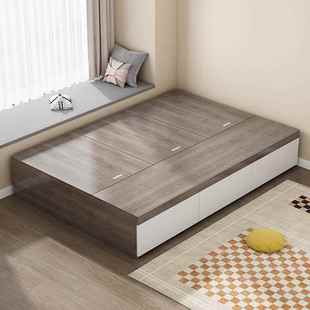 榻榻米双储人床高箱收纳抽床落地无床VOZ屉头无靠背床单人小户物