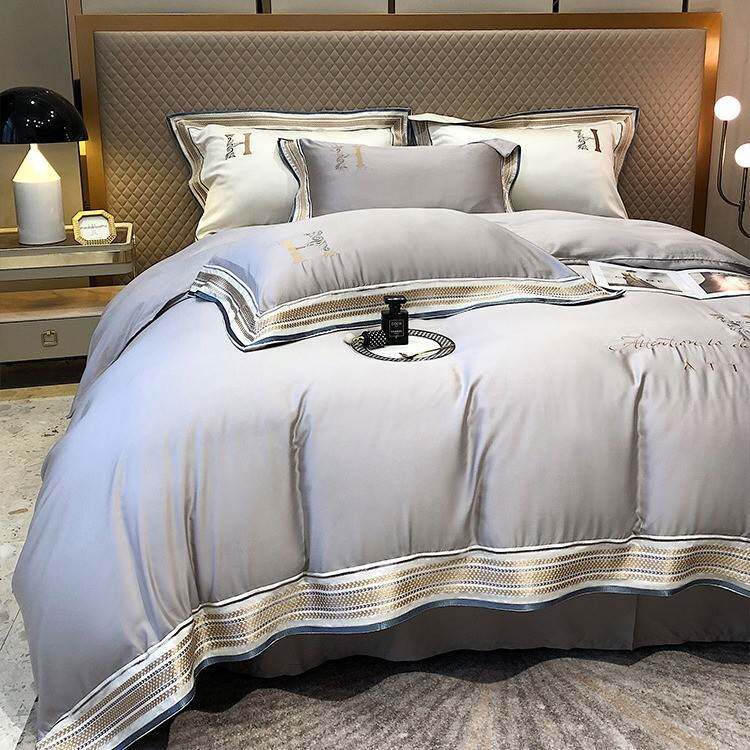 轻奢100支双面兰精天丝四件套冰丝夏季高端刺绣被套裸睡床上用品