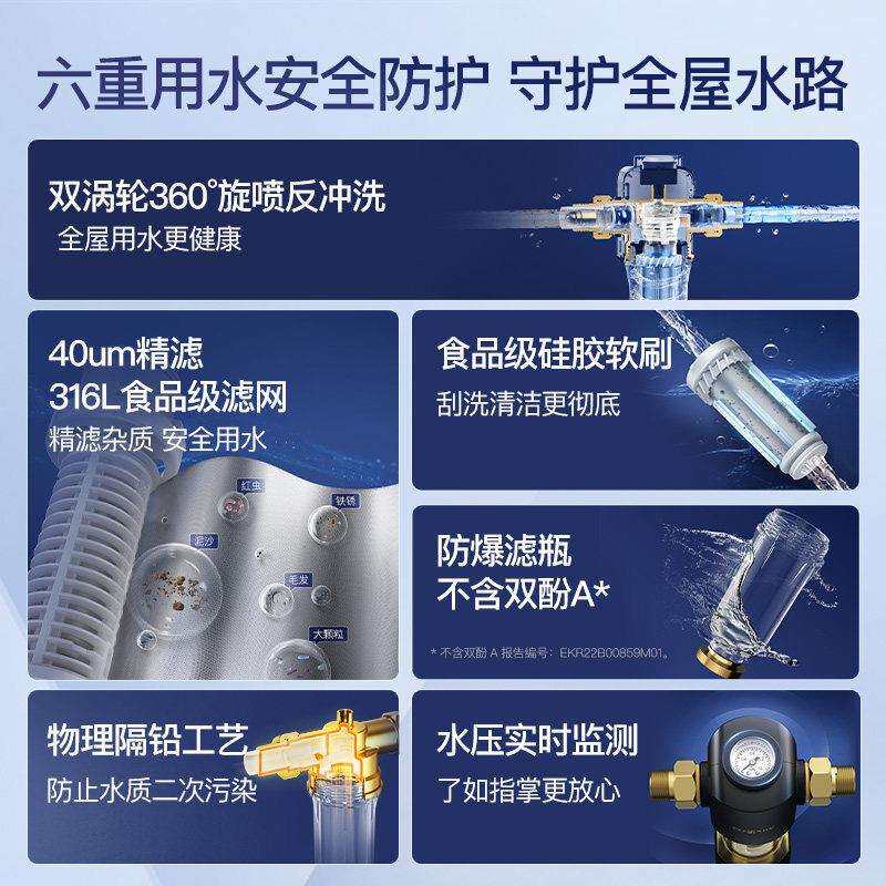 口怡可飘前屋置过517滤器水全自怡动反冲洗全中央净水器防爆隔铅