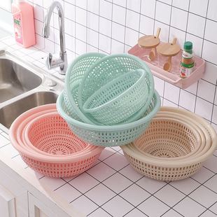 圆形塑料沥水篮家用洗米筛加厚果蔬收纳篮厨房多功能滤水菜篮子