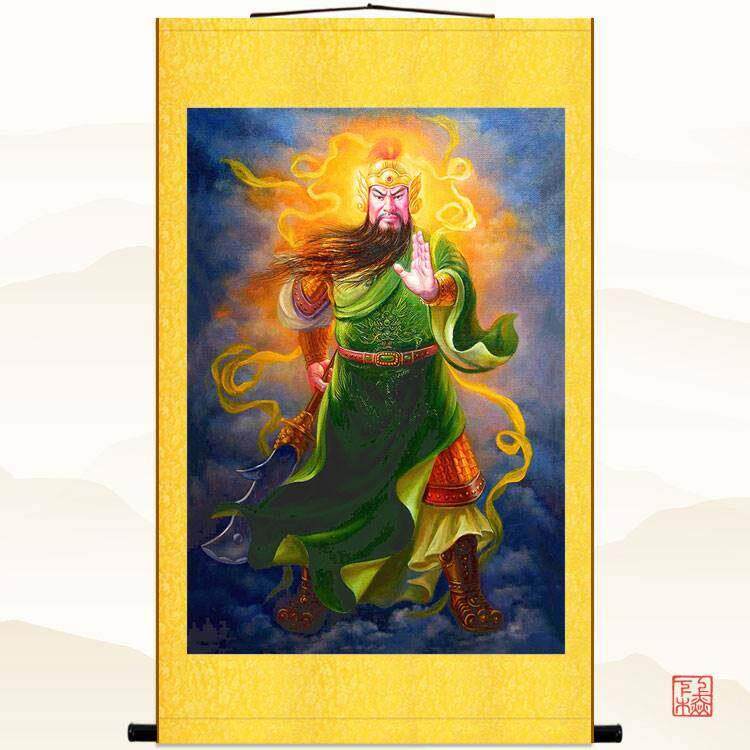 关公关圣帝君画像挂画 伽蓝菩萨关羽三国人物卷轴画 丝绸画装饰画