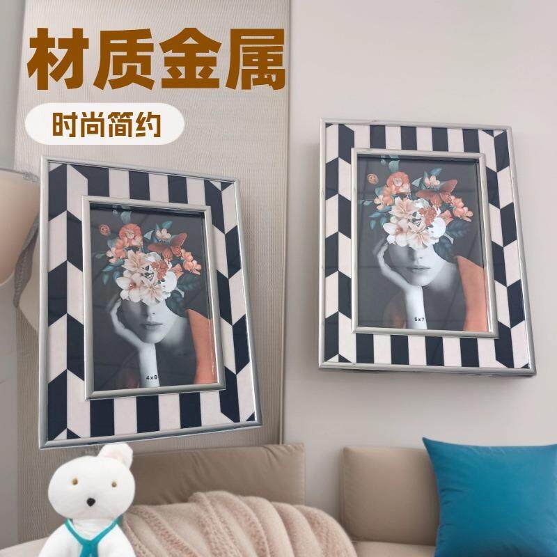 简约横竖式银色金属相框,软装简约相框摆台