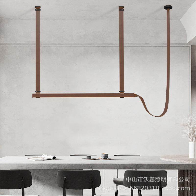 后现代简约餐厅长条皮带吊灯新款设计师创意餐桌吧台线条皮革灯