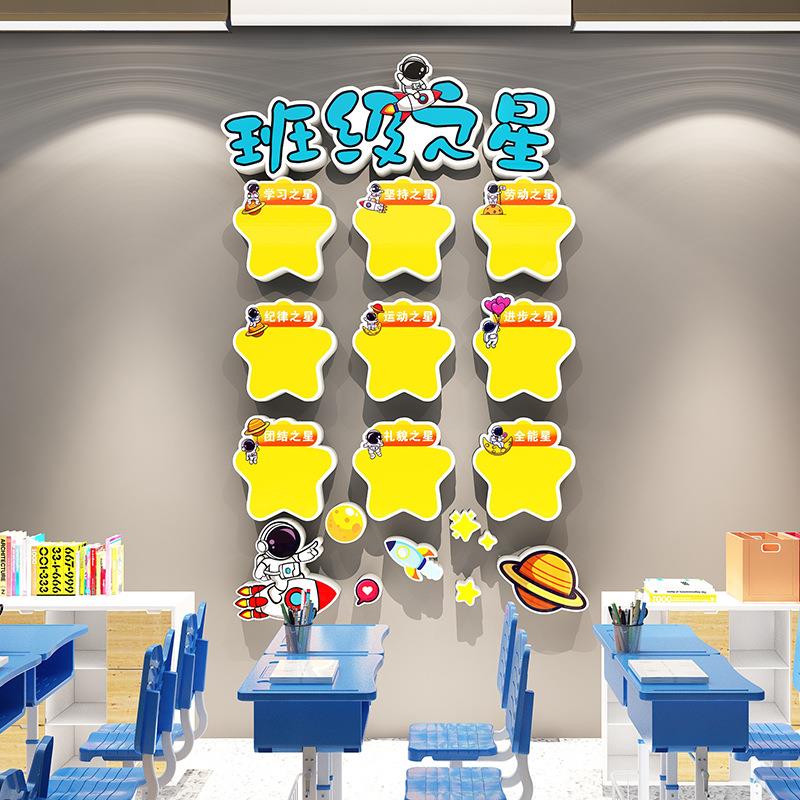 新学期开学班级教室氛围布置班级之星评比栏文化建设墙创意贴纸画