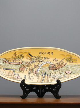 新中国风陶瓷板饰品博古架客厅入口书柜隔间破碎展示家庭好运工艺