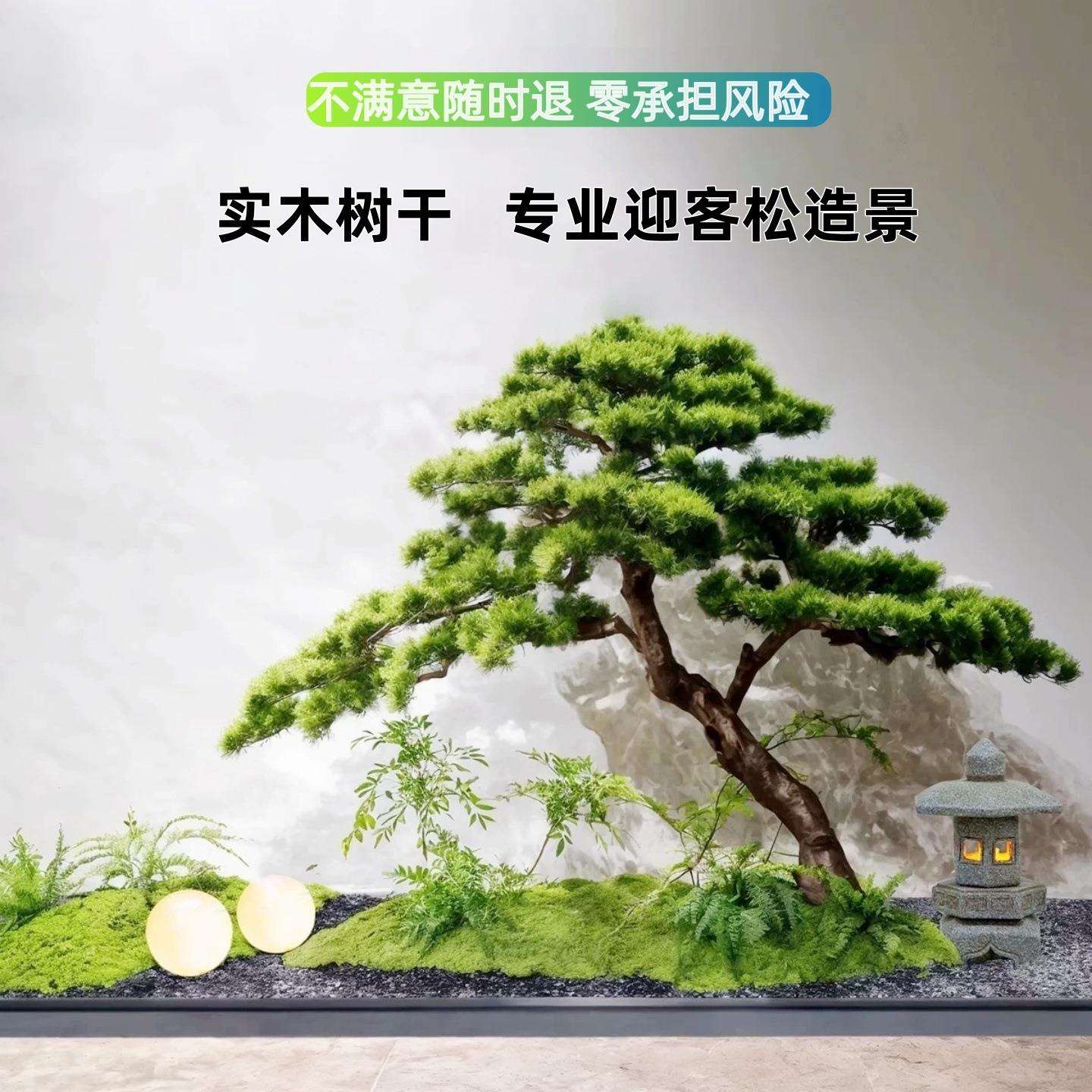仿真迎松假树装罗汉观松新DZO中式室内造景客饰玄关展厅楼梯下景