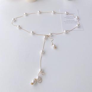 饰腰封多用 裙子装 甜美珍珠项链腰链 收腰金属链条腰带