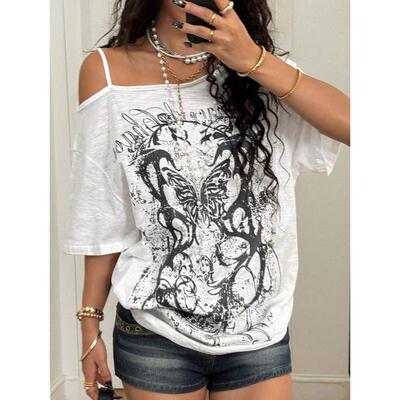 X 14642 Oversized Off Shoulder T Shirt 大码露肩短袖