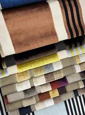 门幅140cm割绒彩色条纹咖色深咖色绿色条子设计选款样板房沙发布