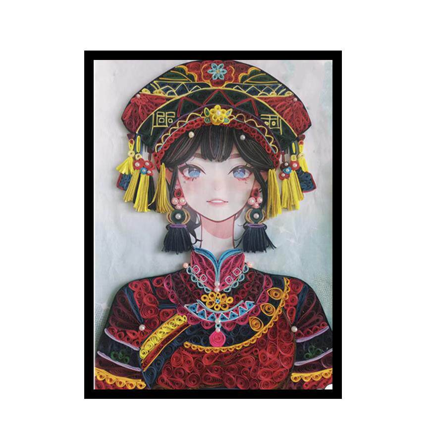 衍纸少数民族服饰折纸手工纸学生手工作业中国风线稿材料包套装