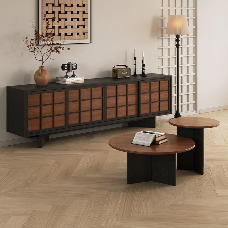 现代茶几家用轻奢胡桃色圆形小户型简约黑色客厅茶几设计师组合桌