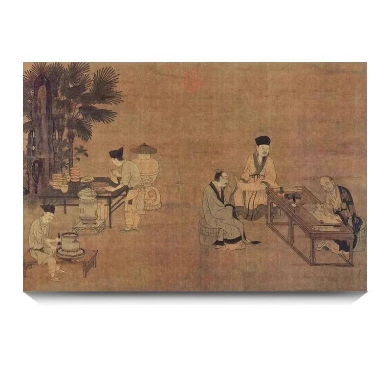 南宋刘松年撵茶图宋画工笔人物画茶文化国画微喷复制装饰画挂画