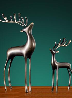 黄铜鹿装饰玄关摆件电视柜酒柜客厅办公室样板房软装工艺品摆饰