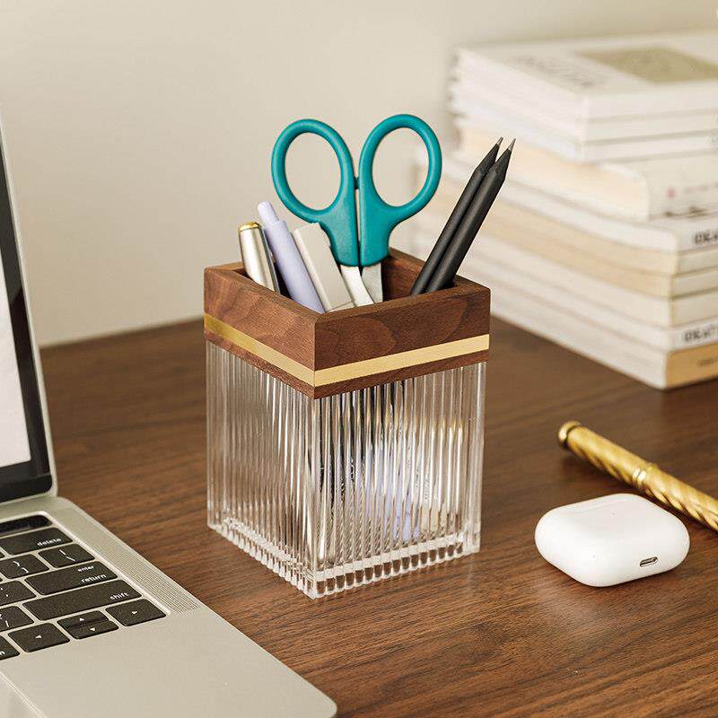 黑胡桃木笔筒收纳盒办公室桌面送老师轻奢高级感创意摆件商务定制