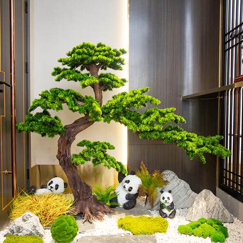 仿真迎客松大型假树玄关装饰新中式摆件落地景观楼梯下造景绿植树