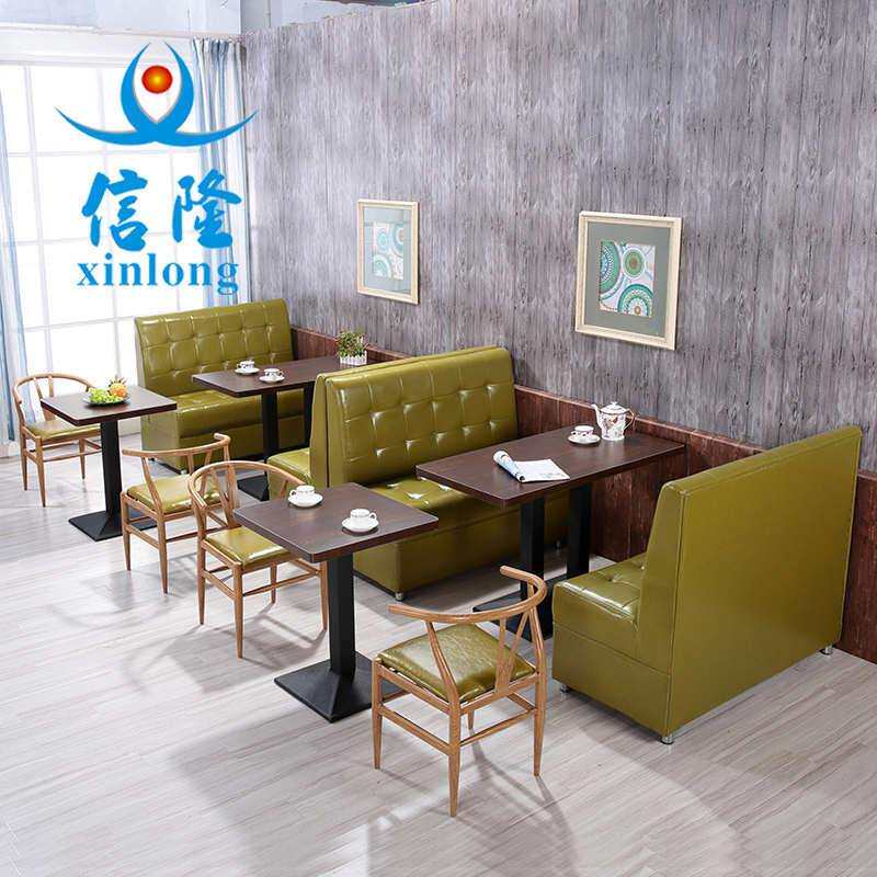 铁艺仿实木椅简约咖啡西餐厅奶茶甜品小吃店双人卡座沙发桌椅组合