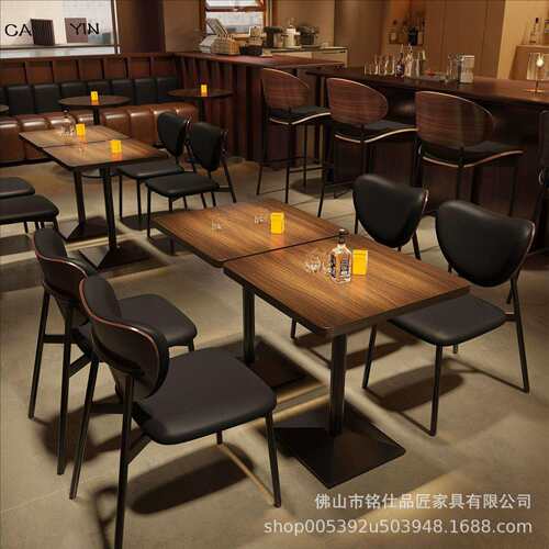 美式复古酒吧桌椅组合音乐清吧小酒馆餐吧靠背椅咖啡厅桌子椅子