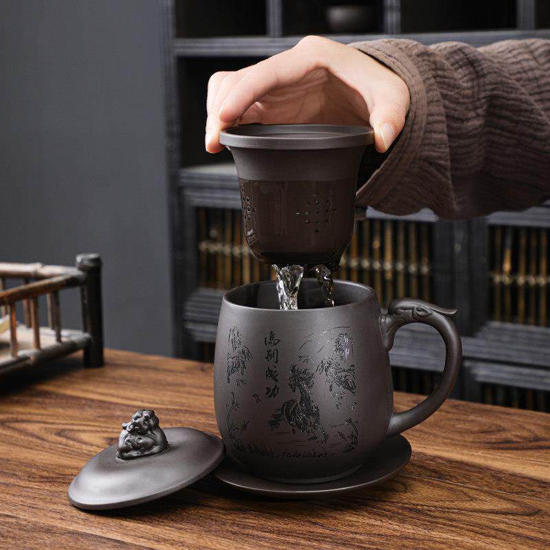 宜兴紫砂杯茶杯个人专用杯陶瓷杯男手工大容量带盖子家用泡茶杯定