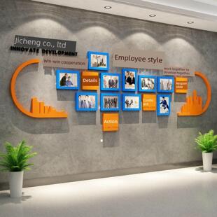 企业文化照片墙饰面办公装 天地立体 饰公司荣誉展示团队员工风格