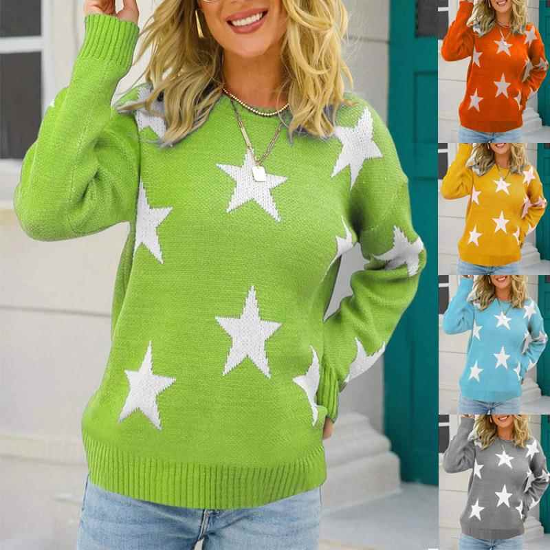 Clothing Womens Casual Loose Star Five-pointed Pullover