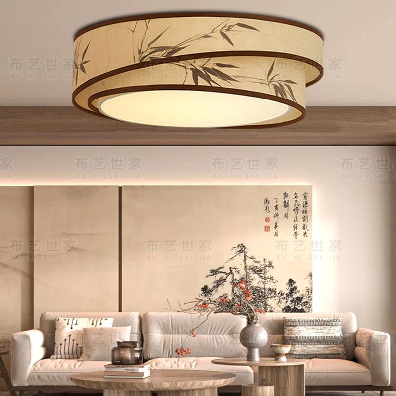 宋代美学布艺绘画竹叶圆形吸顶灯客厅餐厅卧室中式禅意茶室书房灯