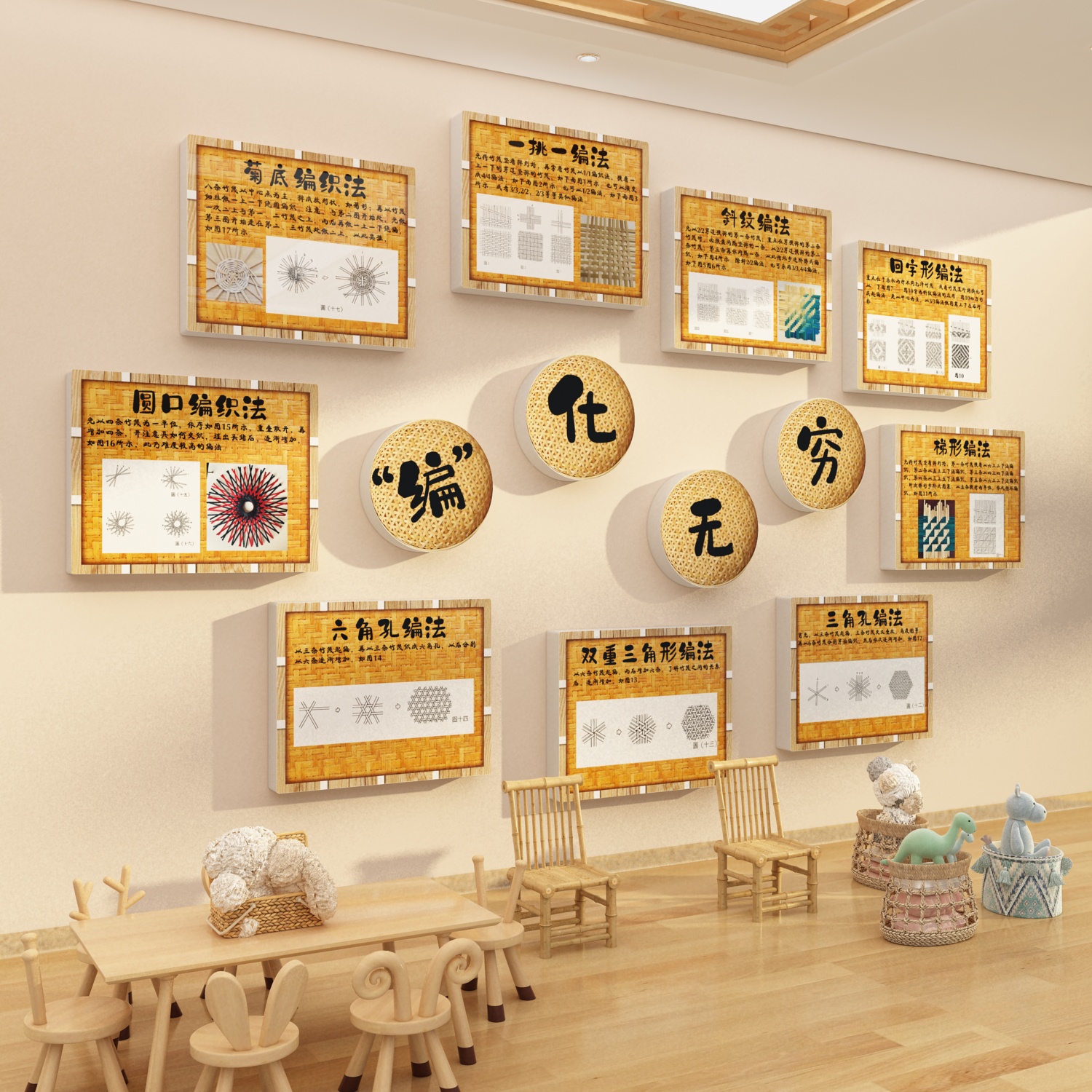 幼儿园墙面装饰走廊环创主题成品传统非遗文化竹编织教室布置摆件