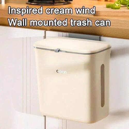 12L Kitchen Hanging Trash Can with Lid Wall-Mounted Garbage