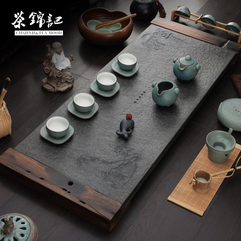 茶盘家用约乌金整老船木简新款茶石具CJJ-W131套组覆古办公块室用
