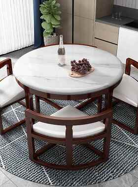 L大理石餐桌椅简约现代小81886省户型实木I家用空间圆藏形形隐式4