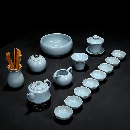 厂家汝窑茶具套装家用陶瓷冰裂办公室会客茶壶茶杯泡茶品茗杯