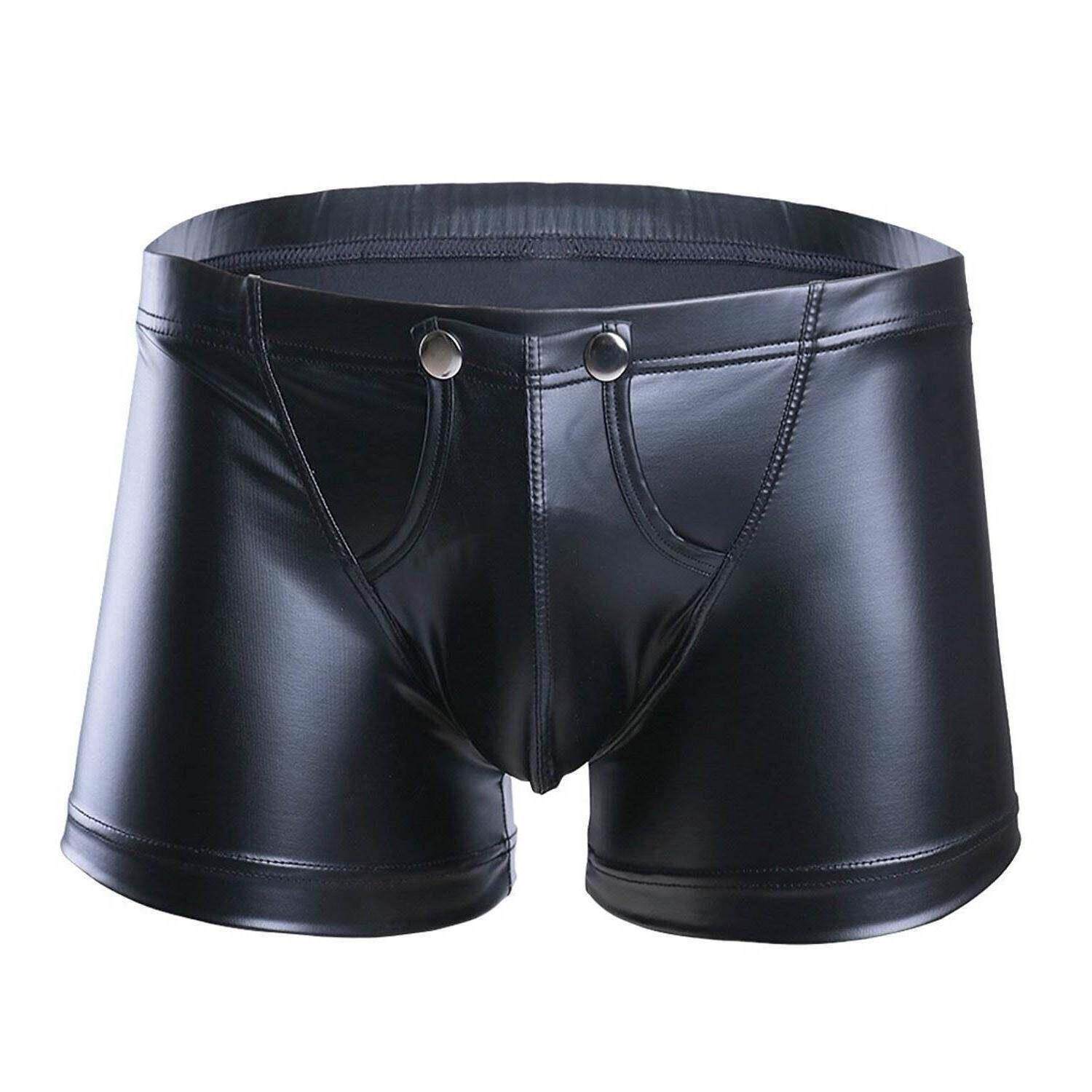 Men's Black Underwear PU Leather Boxer男士黑色内裤PU皮