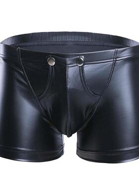 Men's Black Underwear PU Leather Boxer男士黑色内裤PU皮