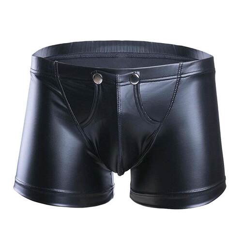 Men's Black Underwear PU Leather Boxer男士黑色内裤PU皮