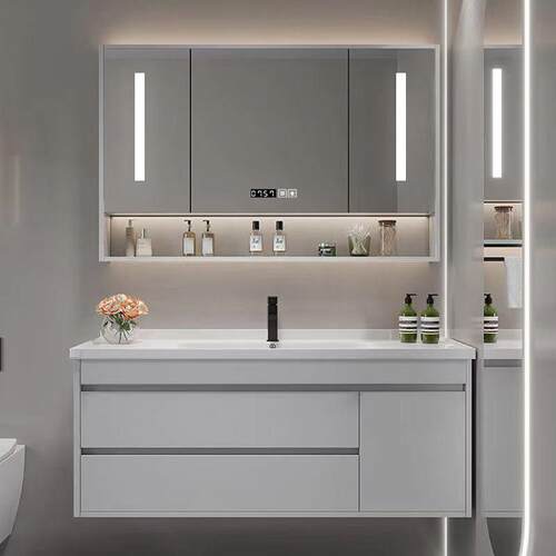 简约实木浴室柜洗脸盆柜组合洗手池岩板陶瓷一体卫生间洗漱台智能