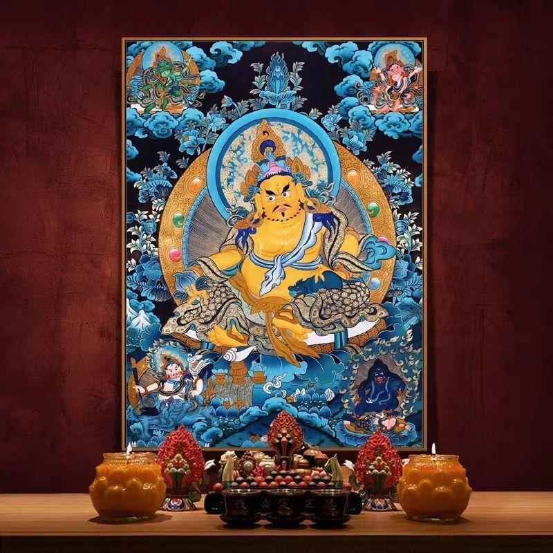 藏式白度母入口大厅装饰画唐卡挂画黄色财神客厅中殿镇屋佛堂壁画