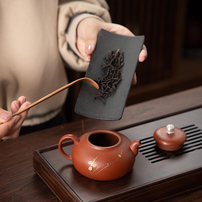 德化陶瓷【茶壶】梨容壶135ml/紫砂/锔钉/鎏银/全瓷滤孔入门精工