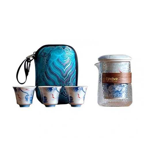 旅行茶具小套煮茶功夫围炉理瓷陶瓷青花装陶里杯便携式快户外客