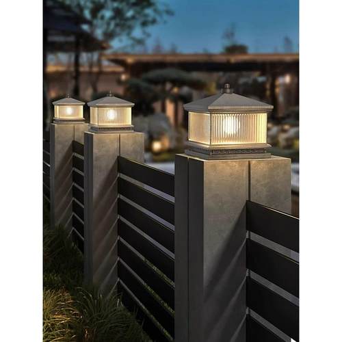 全铜太阳能柱头灯家用院子柱子灯别墅围墙灯户外防水庭院灯大门灯