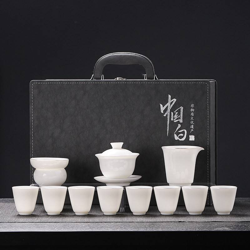 高端德化白瓷茶具套装家用羊脂玉盖碗办公室茶杯陶瓷泡茶小型礼品