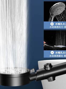沐唯（muvi）淋浴增压花洒喷头黑色六档沐浴淋雨高加压手持花洒