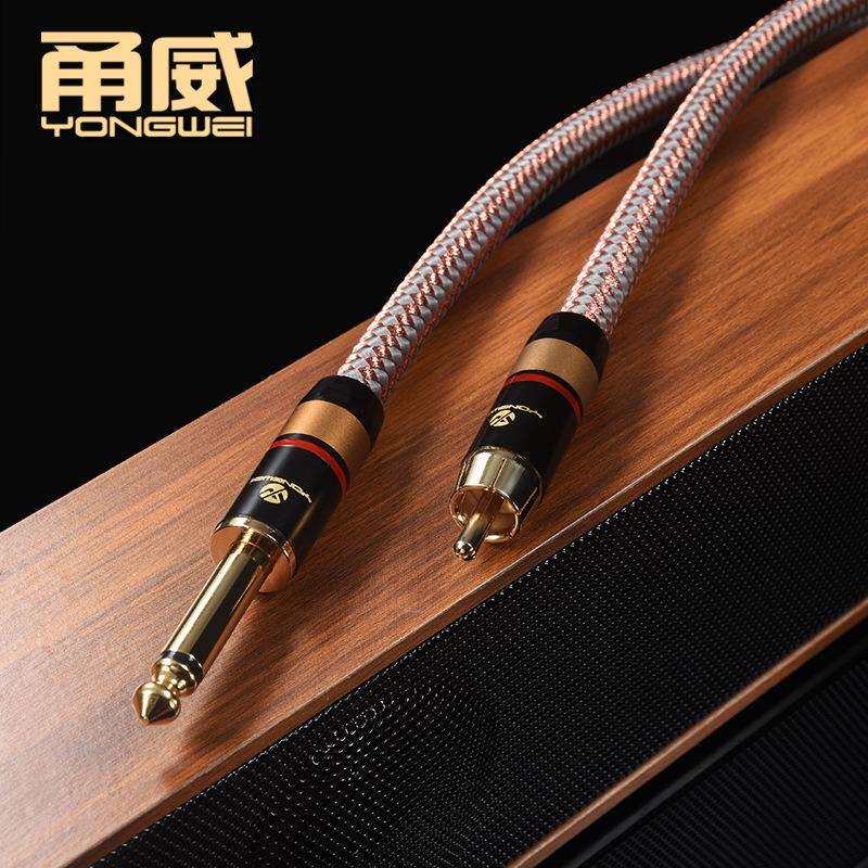甬威镀银RCA莲花转6.35音频线6.5大二芯转梅花av调音台功放音响线