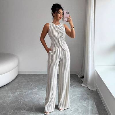 Women's Fashion Solid Color Textured Two-Piece Set
