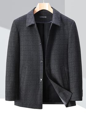 秋冬羊绒大衣男士9603-WL中爸爸羊毛呢年子外套扣子呢款翻领格子