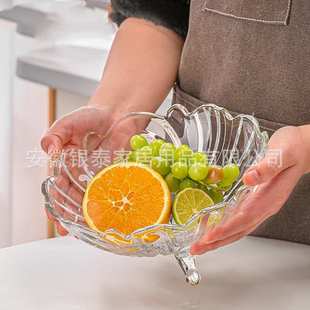 高颜值家用三角果盘1200ML大容量高白料晶莹剔透果斗水果盘玻璃