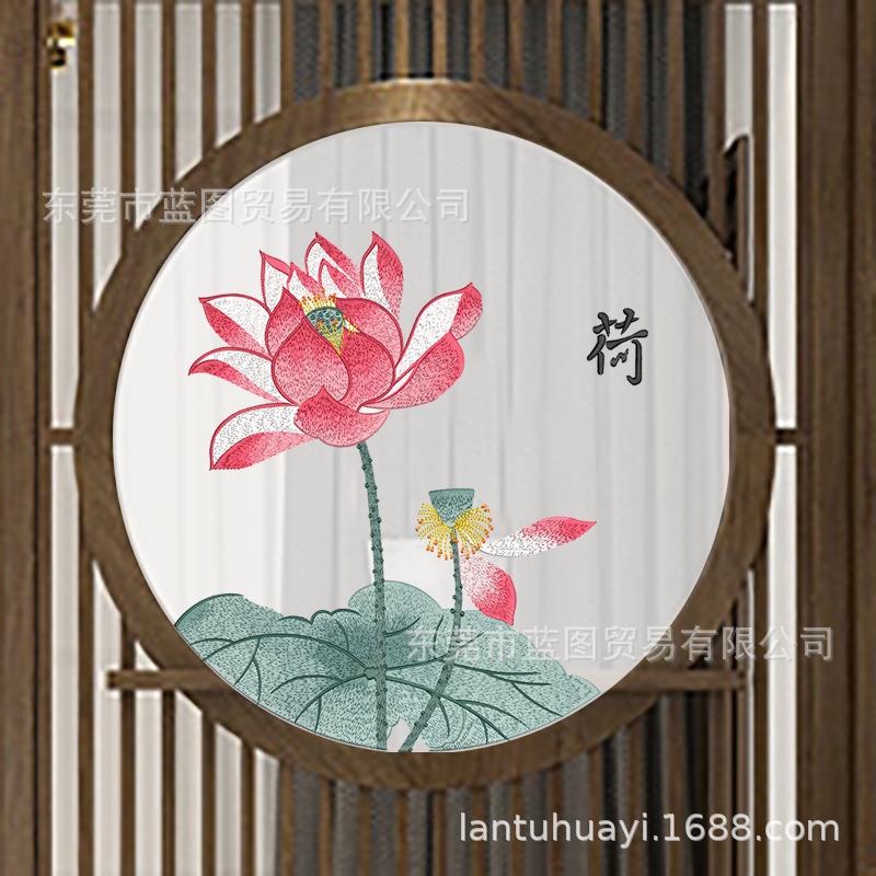 2025新款半透明纱布画单双面刺绣屏风画芯新中式禅意茶室家和荷花