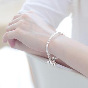 高档年轻纯款银手镯清宫铛女999铃足银镯子细手环文艺小新网红同