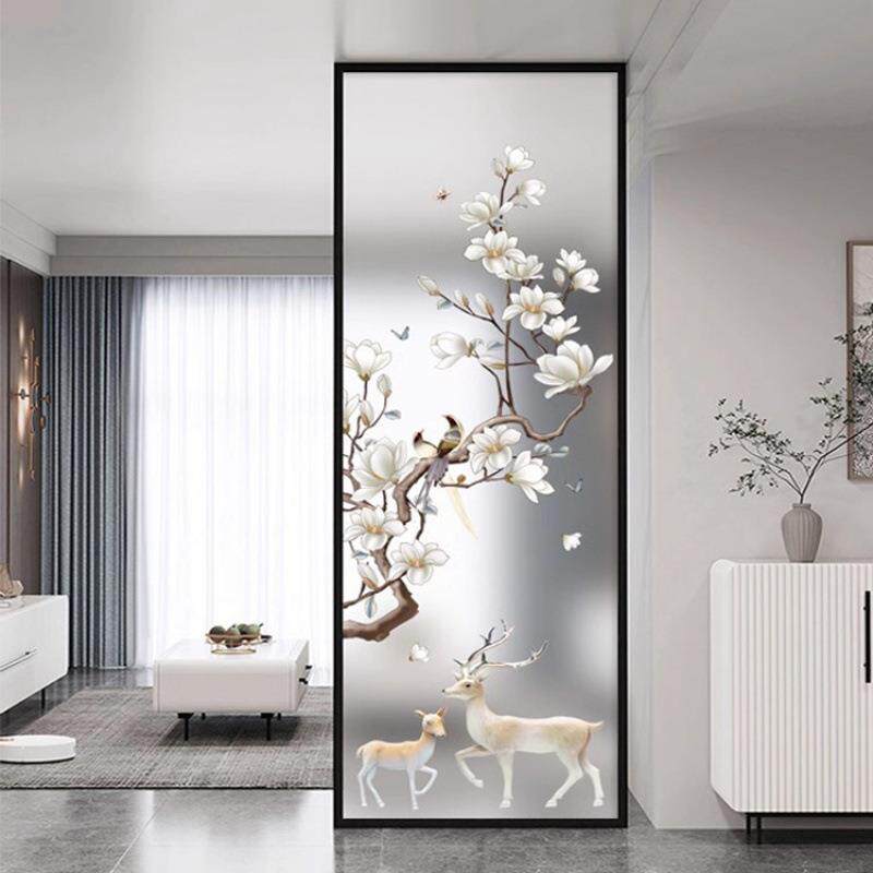 入户客厅屏风隔断轻奢艺术钢化玻璃家用玄关卫生间遮挡墙透光