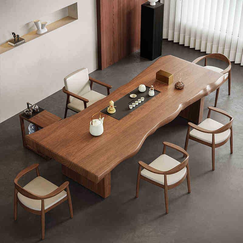 新中式实木茶桌茶盘一体原木茶桌椅家用简约办公室大板茶台一整套