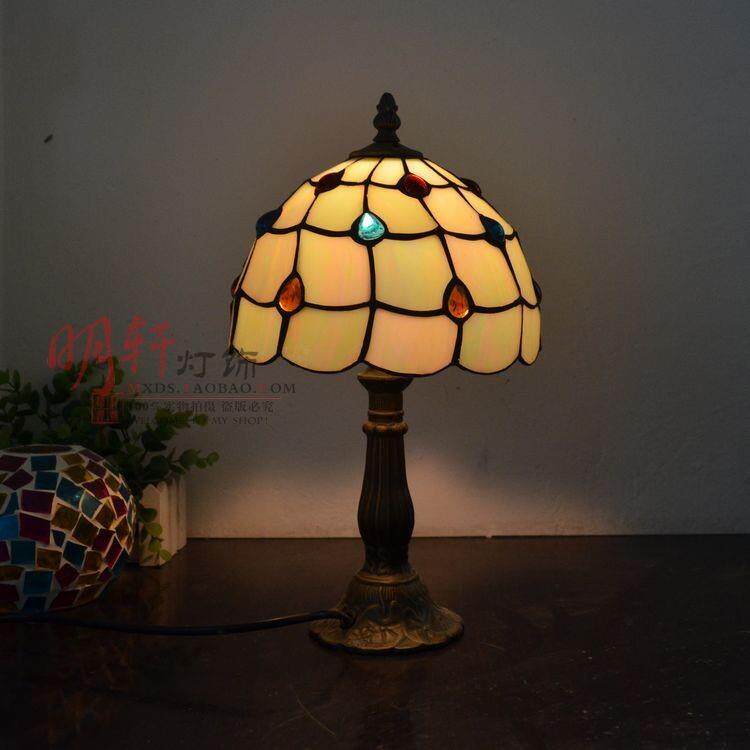 正品美欧式民国卧室床头灯具护阅眼装饰孔雀尾餐厅风复古玻读璃台