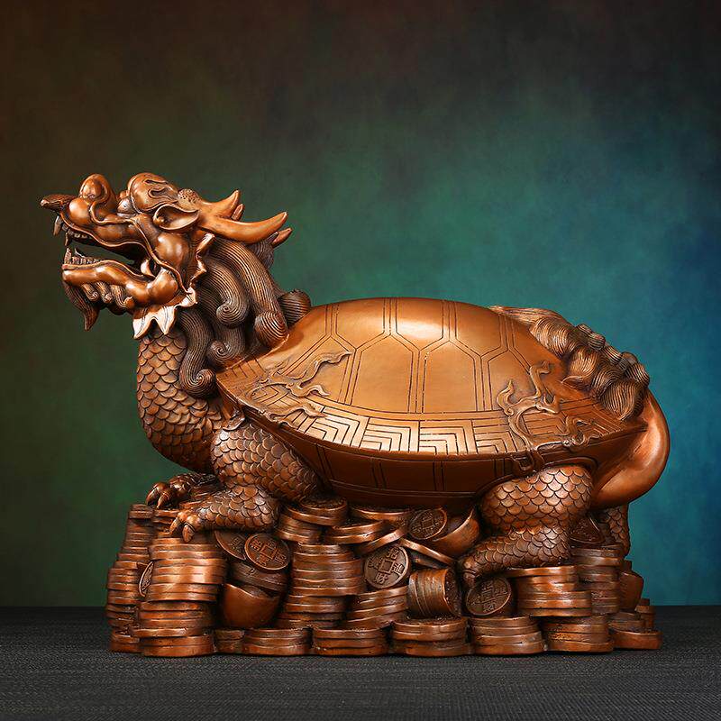 铜欣祥紫铜金钱龙头龟摆件家居办公室瑞兽龙龟桌面装饰铜工艺品